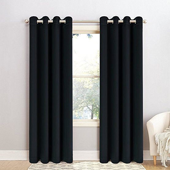 Maevis Blackout Curtains 2 Panels for Bedroom Window Treatment Thermal Insulated Solid Grommet Blackout Drapes for Living Room (Black, 52*95inch)