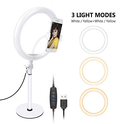 Neewer LED Ring Light, Table Top 10-inch USB Ring Light, Color Temperature 3200K-5600K 3 Light Modes with Flexible Smartphone Stand for Streaming Makeup YouTube Video Shooting Phone Selfie Photography