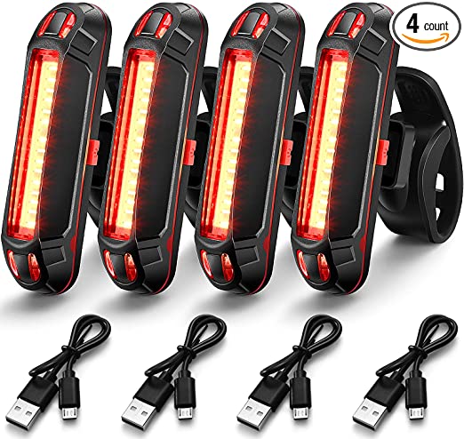 4 Pieces Bike Rear Tail Light USB Rechargeable Bicycle Taillight Ultra Bright Bicycle LED Safety Light Waterproof Cycling Taillight 7 Light Modes for Road Mountain Bike