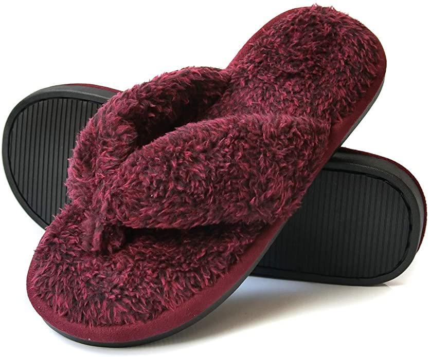 Onmygogo Home Fuzzy Slippers for Women Open Toe, Indoor Plush Thong Slippers Flip Flops