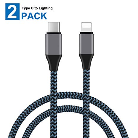 Usb C to Lightning, 2Pack 6ft Usb-C Cable Nylon Braided Charging Syncing Cord Lightning to Usb C Compatible with iPhone XS XR X 8 8 Plus 7 7 Plus 6 7s Plus SE Connect MacBook