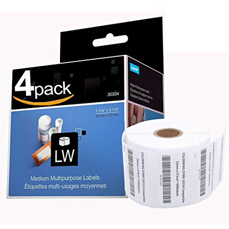30334 Compatible DYMO Labels 32mm x 57mm (2-1/4 x 1-1/4 Inches) LW Medium Multi-Purpose Labels for DYMLabelWriter 450 450 Duo 450 Turbo Label Printers BPA Free (1000 Labels Per Roll, 4 Rolls)