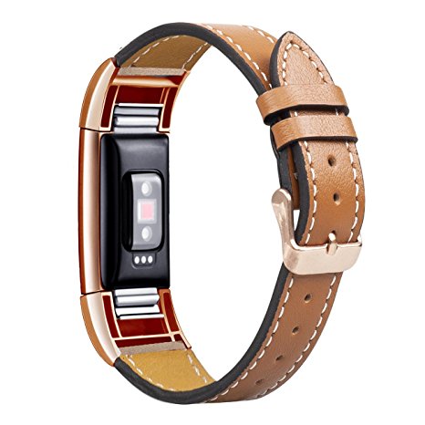 For Fitbit Charge 2 Leather Bands Special Edition Lavender Rose Gold Buckle, Wearlizer Replacement Leather Band/Straps/Accessories for Fitbit Charge hr 2 Small Large Women