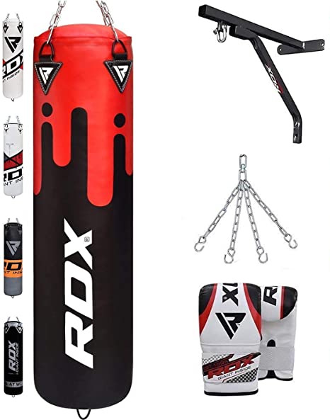 RDX Punch Bag for Boxing Training | Filled Heavy Bag Set with Punching Gloves, Chain, Wall Bracket | Great for Grappling, MMA, Kickboxing, Muay Thai, Karate, BJJ & Taekwondo | 4 pcs Comes In 4FT/5FT