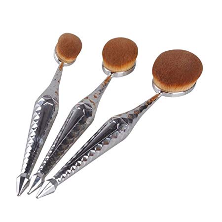 10-Piece Metallic Oval Makeup Brush Set (SILVER)