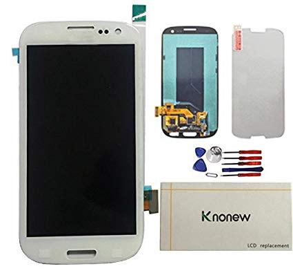 KNONEW Commonly for Samsung Galaxy S3 i9300 i9305 i535 T999 i747 Full LCD Display Touch Screen Digitizer Assembly Replacement Tools (White)（Resolution 1280x720）