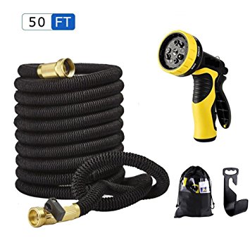 Anteko Expandable Garden Hose, 50ft Latex Water Hose with 9 Pattern Spray Nozzle & Flexible Expanding Stretch Hosepipe for Cleaning, Car Wahing, Pet Bath
