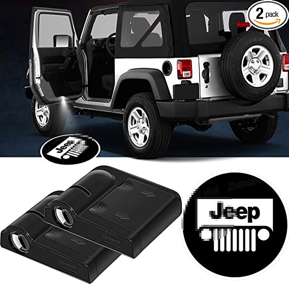 2Pcs JEEP Door Lights Logo,JEEP Car Door Led Welcome Projector Light,Ghost Shadow Lights Car Door Courtesy Light Laser Projector Lamp Fit for Most JEEP Models.