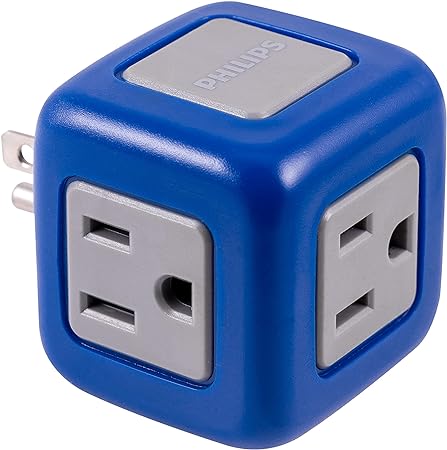 Philips 3-Outlet Extender, Surge Protector, Charging Station, 245 Joules, Grounded Wall Tap, 3-Prong, Space Saving Design, Sea Blue/Gray, SPP3002UA/37