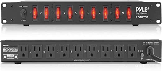 PDU Power Strip Surge Protector - 150 Joule 9 Outlet Strips Surge Protector Heavy Duty Electric Extension Cord Strip - 1U Rack Mount Protection Power Outlet Strip W/ 9 Front Switch - PylePro PDBC70 BLACK