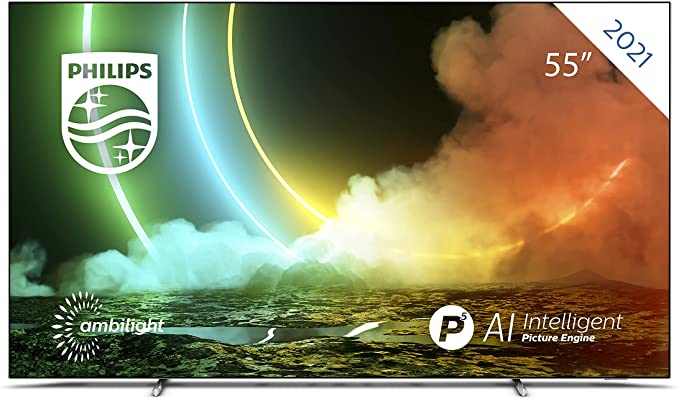 Philips 55 Inch Smart TV 4K. UHD OLED Television with Ambilight/Ideal for Netflix and Gaming/Google Assistant and Alexa/Android TV, HDR, Dolby Vision & Atmos Sound / 55" Philips 55OLED706/12