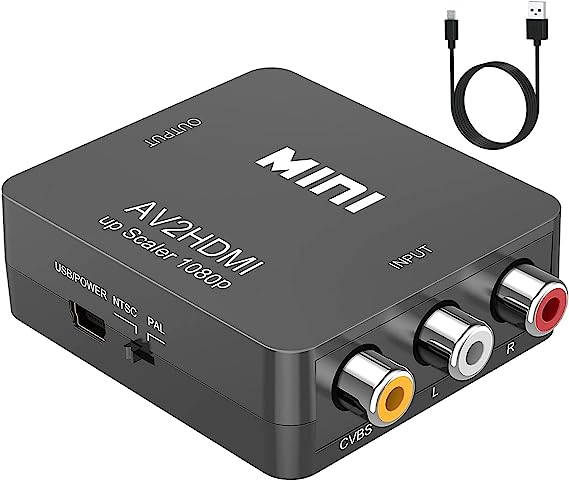 ABLEWE RCA to HDMI,AV to HDMI Converter, 1080P Mini RCA Composite CVBS Video Audio Converter Adapter Supporting PAL/NTSC for TV/PC/ PS3/ STB/Xbox VHS/VCR/Blue-Ray DVD Players, Grey