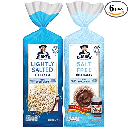 Quaker Large Rice Cakes, Gluten Free, Lightly Salted   Salt Free Variety Pack, 6 Count