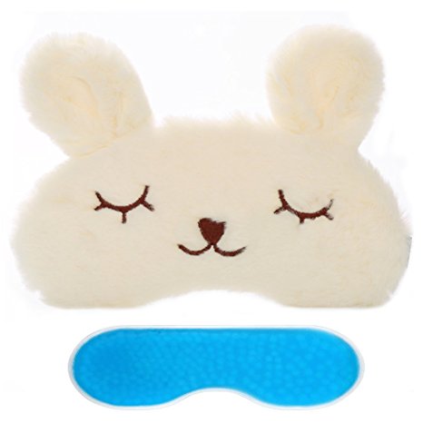 ZHICHEN Silk Eye Mask with Lovely 3D Cute Rabbit Face Soft Eye Bags Adjustable Sleeping Blindfold for Kids Girls Adult for Yoga Traveling Sleeping Party [Inclulding Ice Bag]