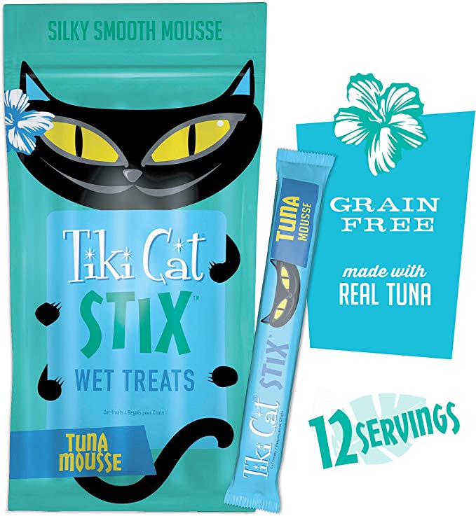 Tiki Cat Stix Wet Treats, Grain Free Lickable Single Serve Puree & Dry Food Topper, Smooth Mousse