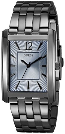 GUESS Men's U0665G2 Sleek Grey Stainless Steel Watch with Sky Blue Dial