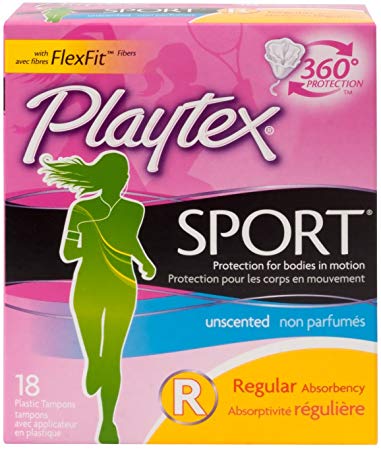 Playtex Sport Tampons with Flex-Fit Technology, Regular, Unscented - 18 Count