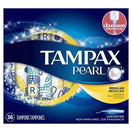 Tampax Pearl Plastic Tampons, Regular Absorbency, Unscented , 36 count