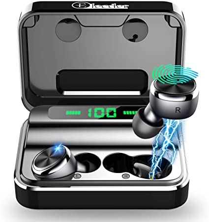 Elecder D15 Wireless Headphones Bluetooth 5.0 Earbuds Noise Canceling CVC8.0 in Ear, LED Display Earphones Charging Case Built-in Microphone Sports Headphones with Deep Bass for Running (Black)