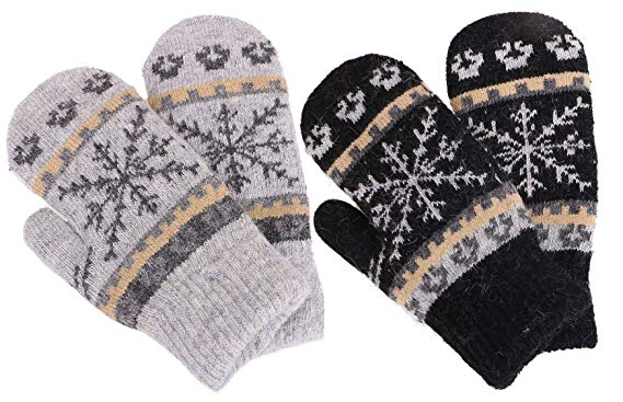 Women's Winter Fair Isle Knit Sherpa Lined Mittens - Set of 2 Pairs