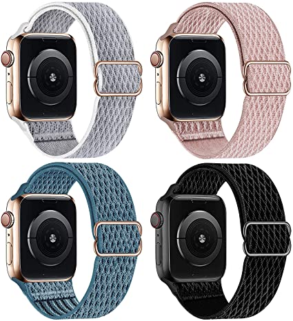HILIMNY Elastic Braided Sport Solo Loop Compatible with Apple Watch Band 38mm 40mm, Stretchy Adjustable Nylon Men Women Strap Replacement Compatible with iWatch Series 6/5/4/3/2/1 SE, 4 Pack
