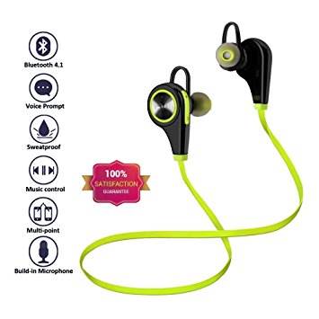 TURATA-Bluetooth Headphones Wireless Sport Earbuds Headset Earphones with Mic Noise Cancelling Sweatproof Running Hiking Stereo iWatch iPhone 7/7 Plus/6/6 Plus, iPad Air..-Lime Green