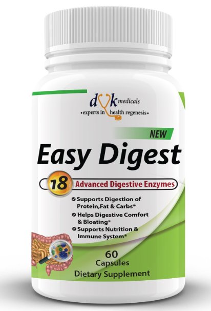 Easy Digest -18 Super Digestive Enzymes Supplement including Amylase, Lipase & Pancreatic enzymes for Digestive Health, Enhanced Nutrient absorption, Reduce Stomach Gas & Bloating.