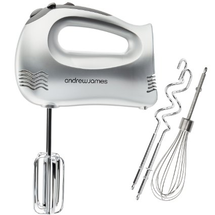 Andrew James Powerful 300 Watt Hand Mixer With Chrome Beaters Dough Hooks 5 Speed With Turbo Button Includes Balloon Whisk