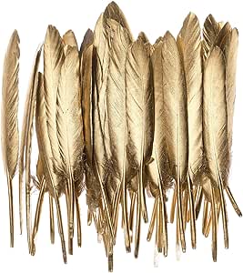 AWAYTR 50pcs Gold Goose Feathers 4-6 inch for Crafts Dream Catcher Weeding Birthday Party Decor Feather (Gold