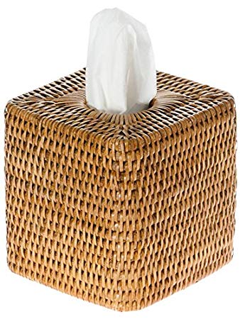 KOUBOO 1030055 La Jolla Rattan Square Tissue Box Cover, 5.5" x 5.5" x 5.75", Honey Brown