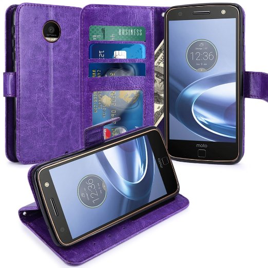 Moto Z Force Case, LK Luxury PU Leather Wallet Flip Protective Case Cover with Card Slots & Stand For Motorola Moto Z Force Droid (Purple)