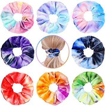 HANMEI Space Dye Velvet Hair Scrunchies 8 Pcs Ice Cream Color Hair Ties Scrunchy Ponytail Holder for Girls and Women (Candy Color)