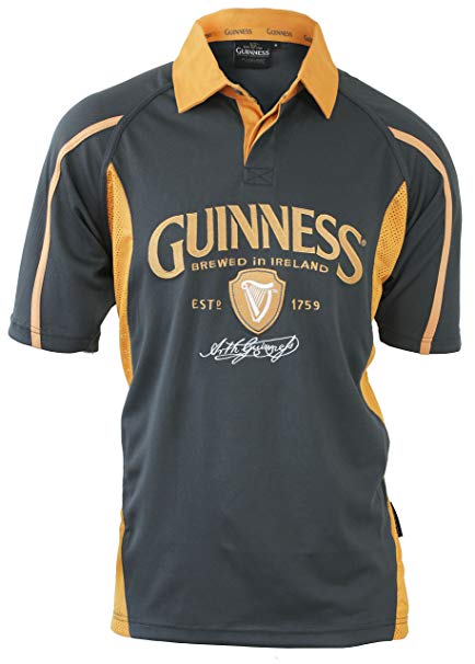 Guinness Signature Performance Rugby Jersey - Grey/Mustard Short Sleeve Polyester Polo Shirt