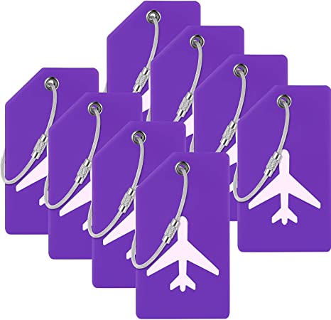 8 Pieces Luggage Tags Silicone Luggage Suitcases Tags for Travel Luggage Name Tags Includes Name Cards with Partial Privacy Cover and Stainless Steel Loops for Secure Fastening(Purple)