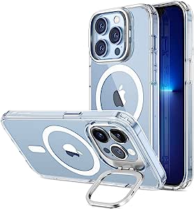 ESR Coque à Béquille Classic Compatible avec iPhone 13 Pro, Compatible avec MagSafe, Protection Militaire, Support Anneau pour Caméra Intégré, Dos en Acrylique Antirayure, Transparent