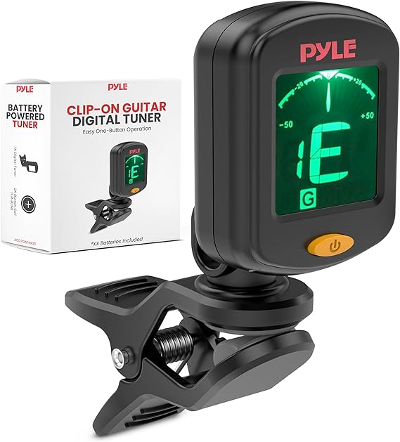 Pyle Digital Guitar Tuner Clip On, High Accuracy Chromatic Tuner for Electric and Acoustic Guitars, Bass, Violin, Ukulele, Adjustable and Rotatable, Auto Shut-Off Function