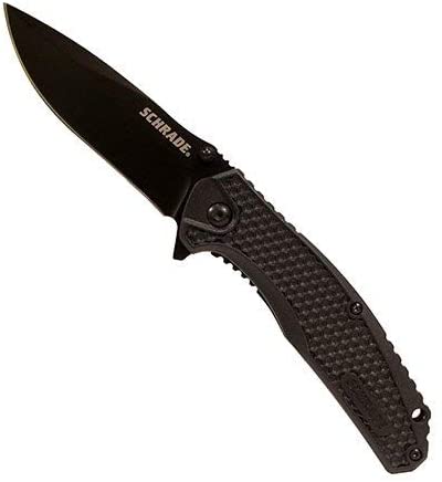 Schrade SCH002 7.7in High Carbon Stainless Steel Folding Knife with 3.4in Drop Point Blade and ABS and TPR Handle for Outdoor Survival, Camping and EDC