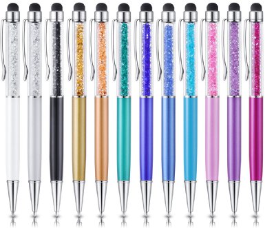 CCIVV Crystal Colorful Stylus and Ballpoint Pen for Touch Screens Pack of 12