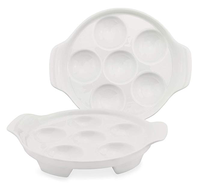 White Ceramic Escargot Plates (2-Pack), 6.5-Inch Footed Dishes, Oven Safe