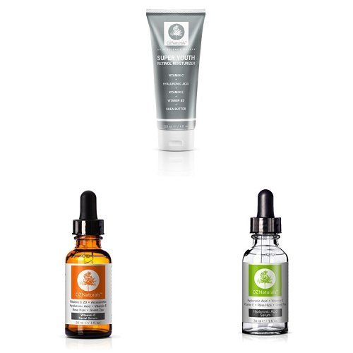 OZ Naturals Retinol Moisturizer Night Cream, Vitamin C Serum and Hyaluronic Acid Skin Serum - Trio Set