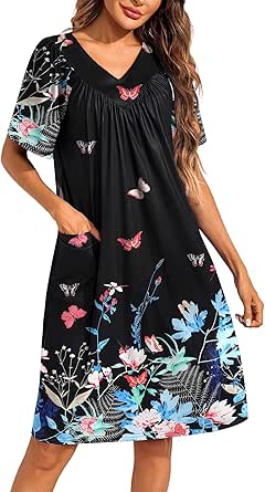 Ekouaer Womens House Dress Floral Print Nightgowns Moo Moos Dresses Mumus with Pockets