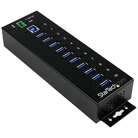 10 Port USB 3.0 Hub - Industrial - ESD and Surge Protection - DIN Rail or Surface Mountable - Metal - Powered USB Hub