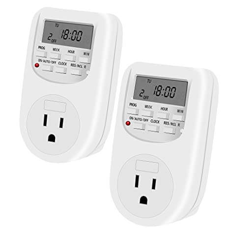 NICREW 7 Days Digital Outlet Timer, Indoor 24 Hours Programmable Plug-in Timer, Energy-Saving Timer, 15A/1800W(2 Pack)