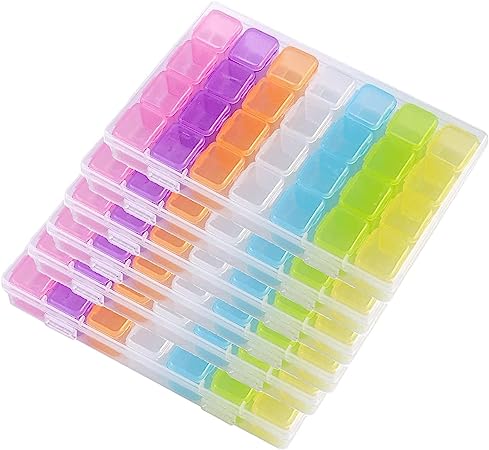 Diamond Embroidery Box, FOME 6 Pack Colorful Diamond Painting Storage Box Containers Each with 28 Mini Compartments Grids Mosaic Kits Accessories Storage Box and Cross Stitch Tools for DIY Art Craft