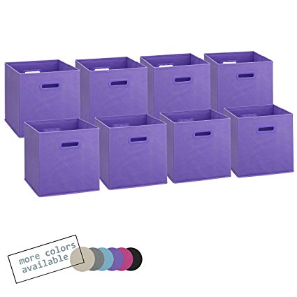 Royexe Set of 8 Foldable Fabric Storage Cube Bins | Collapsible Cloth Organizer Baskets Containers | Folding Nursery Closet Drawer | Features Dual Handles | More Beautiful Colors Available (Purple)