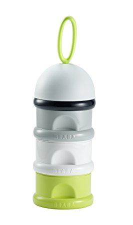 BEABA Formula & Snack Container, 3 compartments with Funnel and Carry Handle, Neon