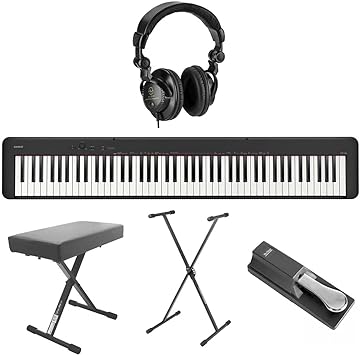 Casio CDP-S160 88-Key Compact Piano Keyboard with Touch Response, Black, Bundle with H&A Studio Headphones, Stand, Bench, Sustain Pedal