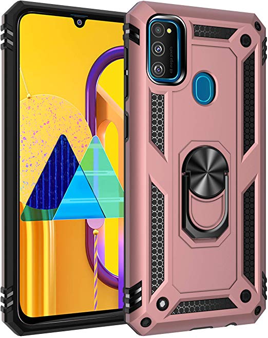 DAMONDY Samsung Galaxy M30s Case | 360 Ring Holder | Kickstand Fit Car Magnetic | Military Grade | Shockproof Protective | Defender Hybrid Hard | Phone Case Compatible with Samsung Galaxy M30s -Rose