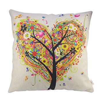 HOSL colourful Heart Shape Tree Cotton Linen Square Decorative Throw Pillow Case Cushion Cover 17.3*17.3 Inch (44CM*44CM)