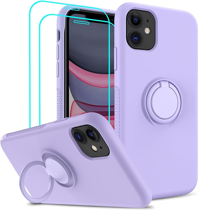 LeYi for iPhone 11 Phone Case: with 2 PCS Glass Screen Protector for Women Girls Boys, Liquid Silicone Shockproof Phone Case Cover with Stand for iPhone 11, Purple